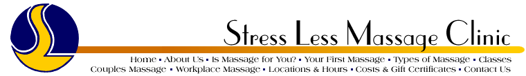 Stress Less Massage Clinic Header. Text links are at the bottom of the page.
